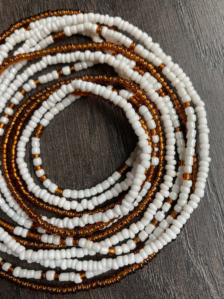 3 Pc Waist Beads Set, Brown & White