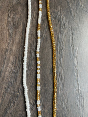 3 Pc Gold & White Waist Beads Set
