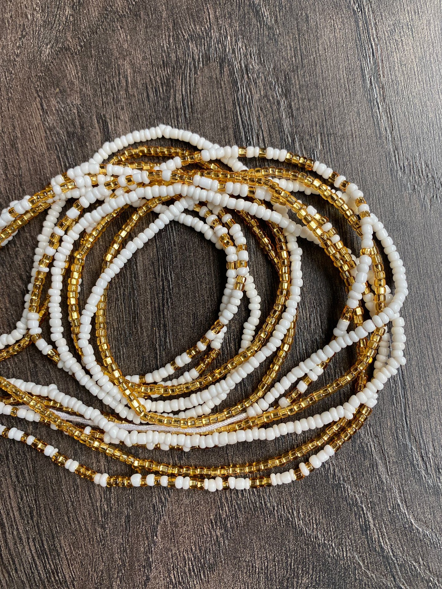 3 Pc Gold & White Waist Beads Set