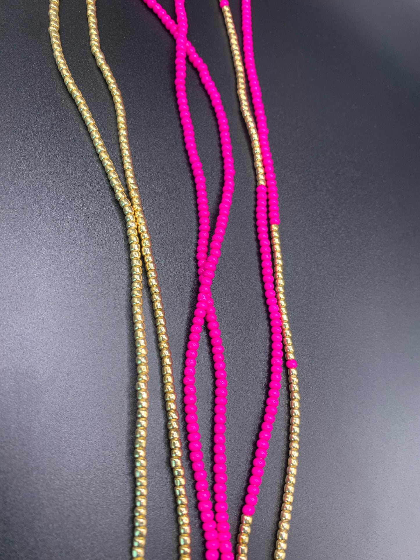 3 Pc Gold & Pink Waist Beads Set