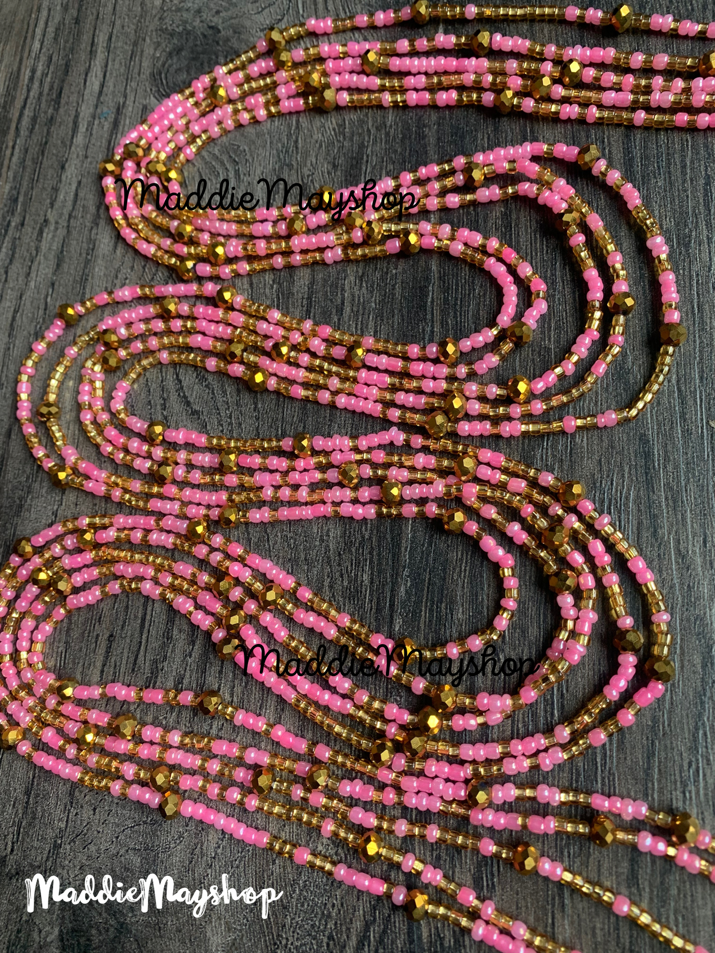 Pink & Bronze crystals Waist Bead