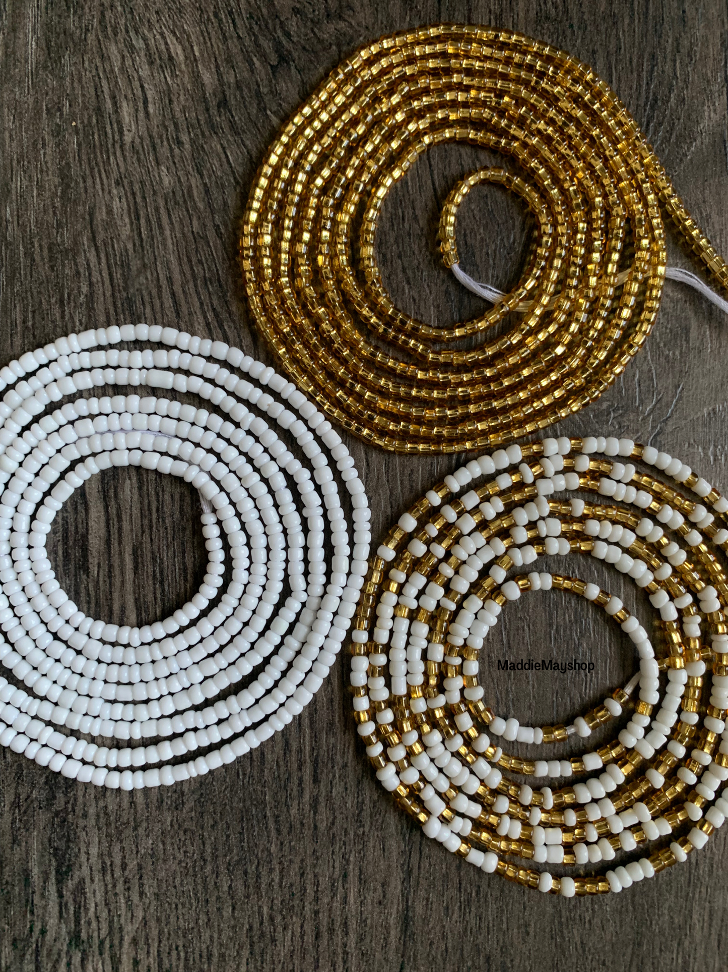 3 Pc Gold & White Waist Beads Set