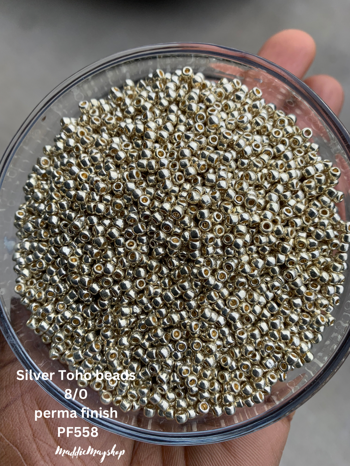 Toho Beads- Permanent Finish, Silver Glass beads non-fade (Toho PF558) Sizes 8/0  1Ograms