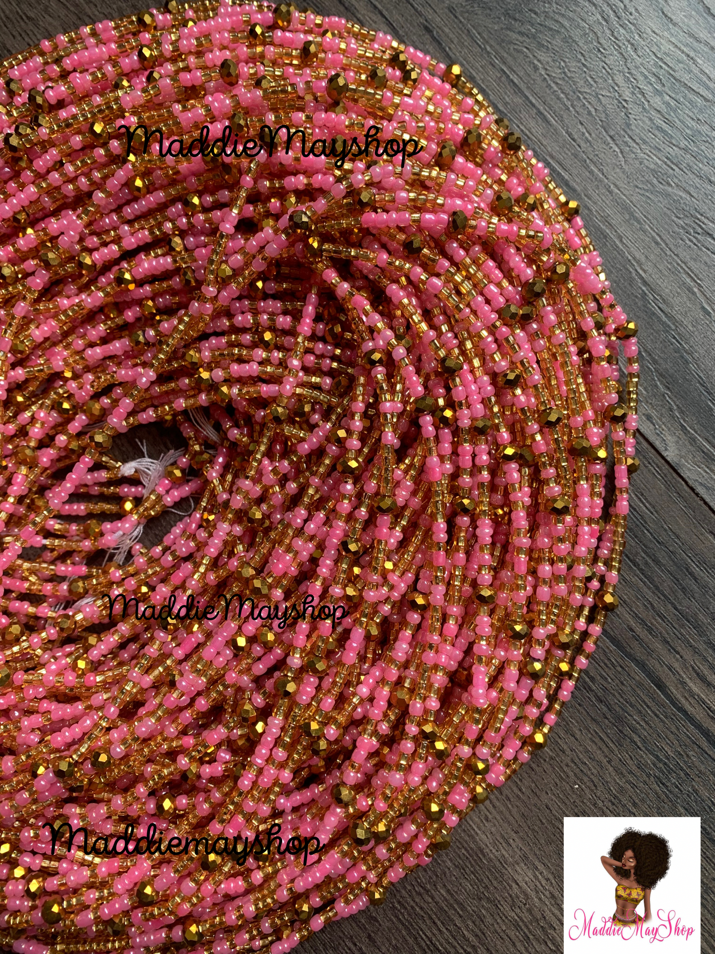 Pink & Bronze crystals Waist Bead