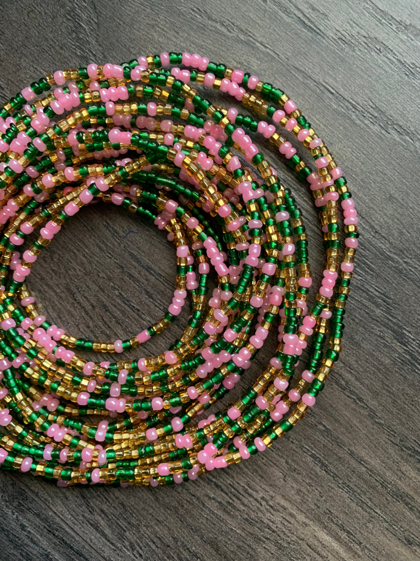 Pink Gold & Green Waist Bead, Belly Beads