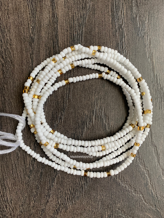 White & Gold Waist bead-Tie on waist bead