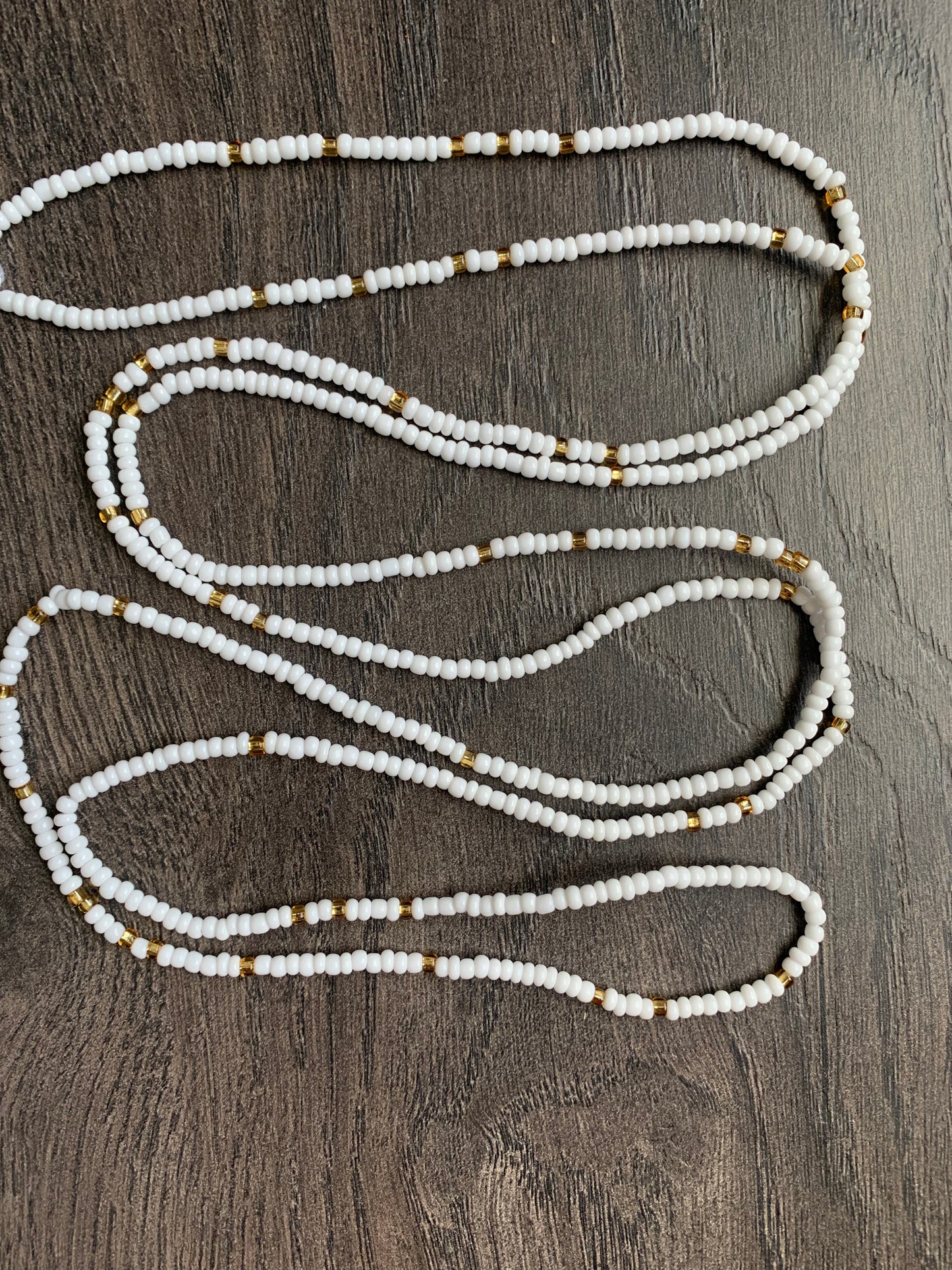 White & Gold Waist bead-Tie on waist bead