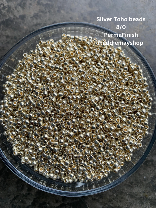 Toho Beads- Permanent Finish, Silver Glass beads non-fade (Toho PF558) Sizes 8/0  1Ograms