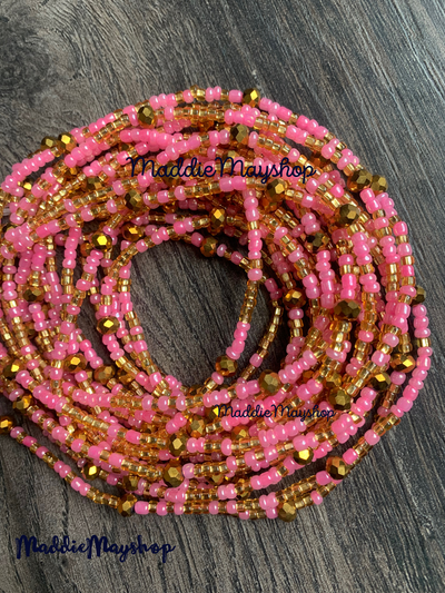 Pink & Bronze crystals Waist Bead