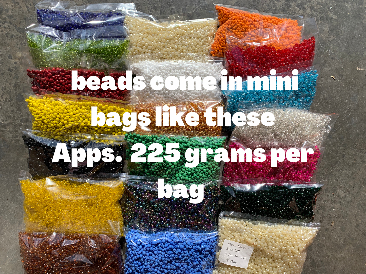 3mm- 8/0 Beads lot, Bulk beads, Glass Seed Beads Size 8/0, hole size 3.6mm, 20 different colors, 225 per bag, 4500grams or 9.9lbs