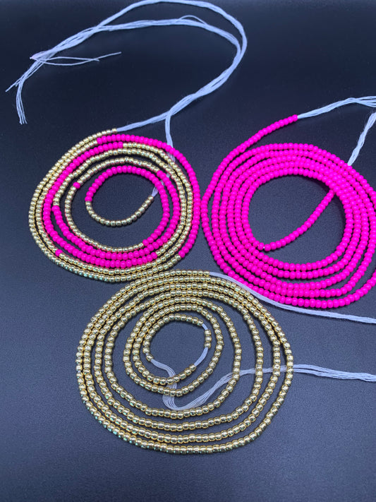 3 Pc Gold & Pink Waist Beads Set