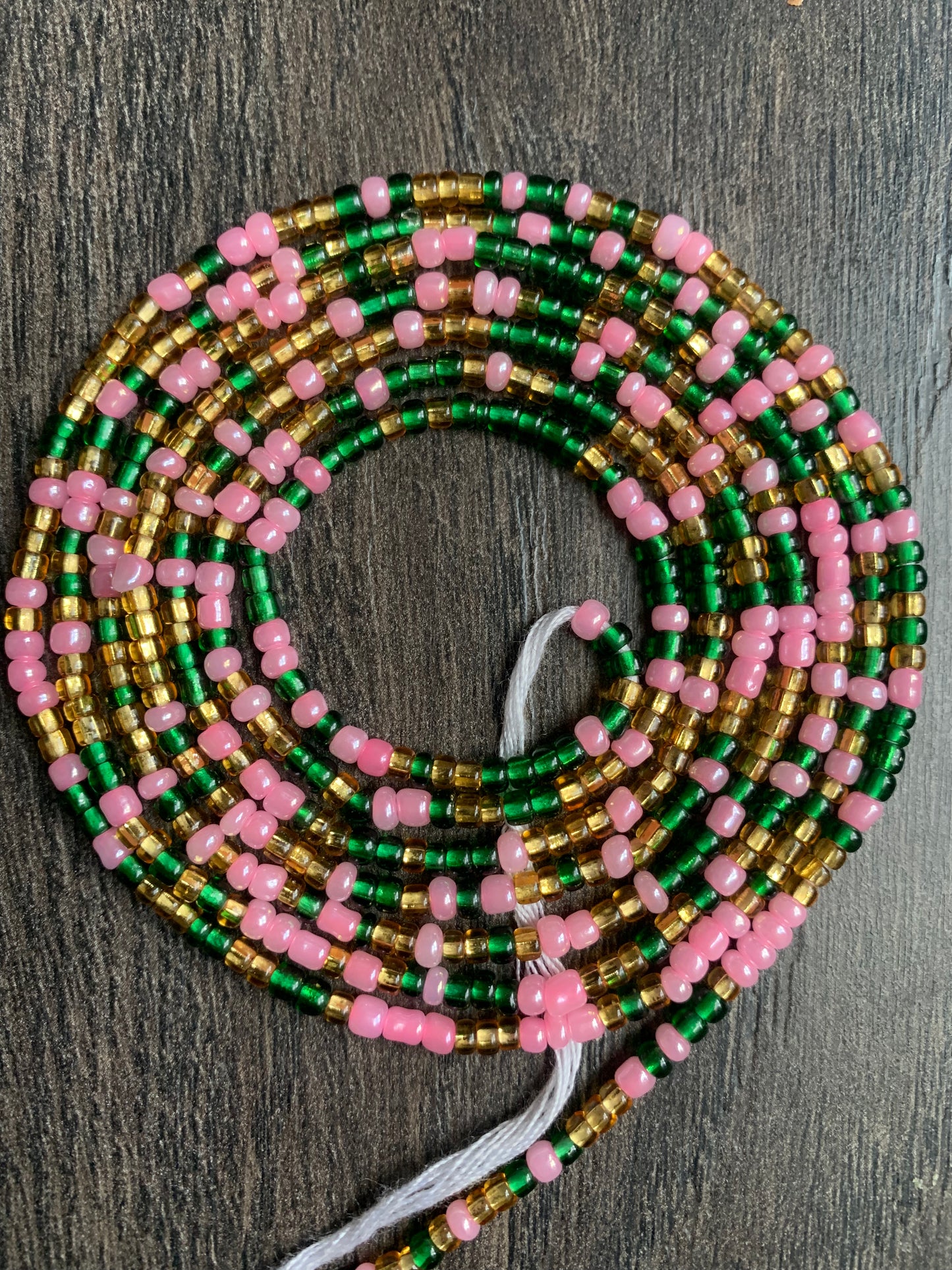 Pink Gold & Green Waist Bead, Belly Beads