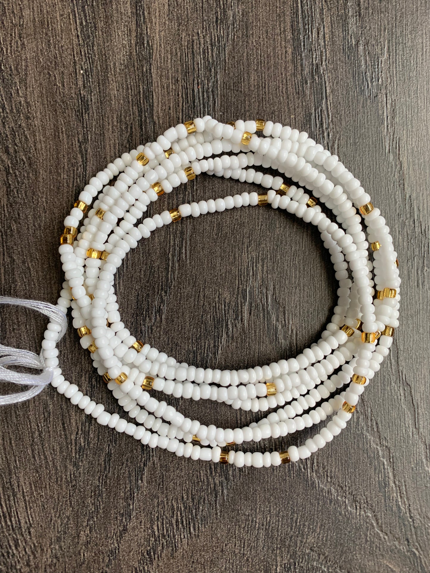White & Gold Waist bead-Tie on waist bead