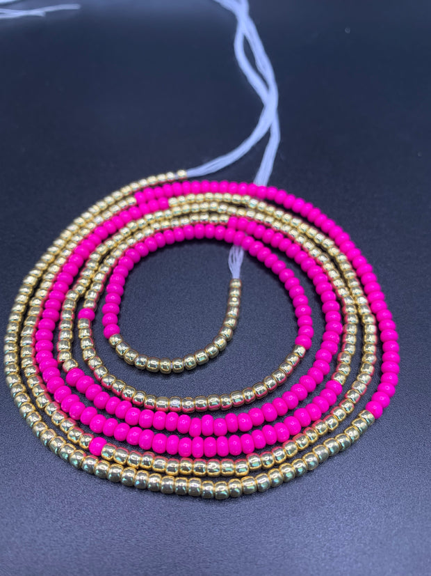 3 Pc Gold & Pink Waist Beads Set