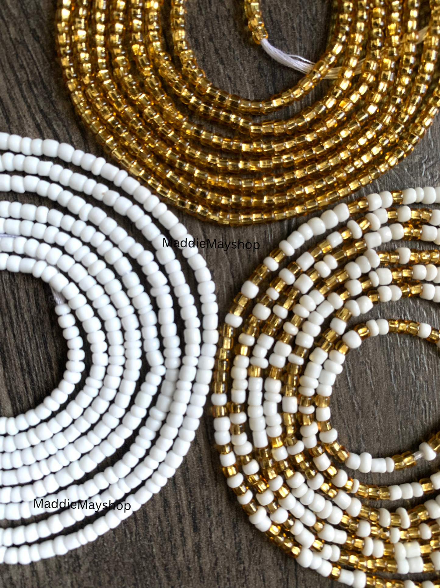 3 Pc Gold & White Waist Beads Set