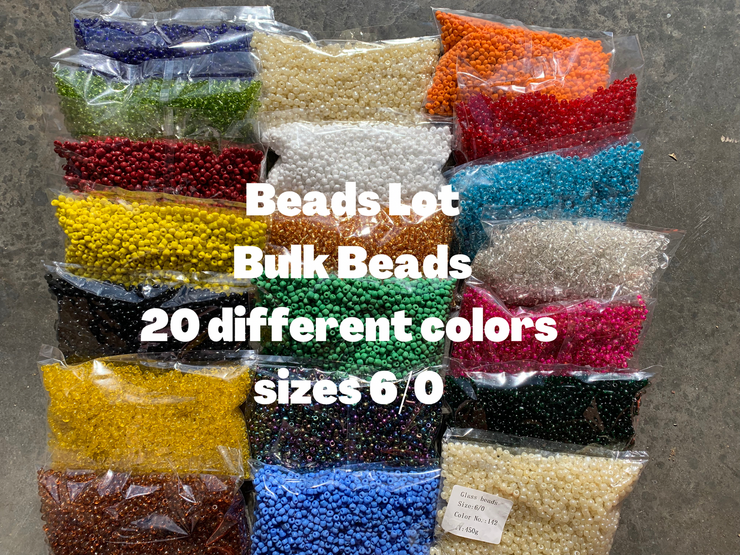 3mm- 8/0 Beads lot, Bulk beads, Glass Seed Beads Size 8/0, hole size 3.6mm, 20 different colors, 225 per bag, 4500grams or 9.9lbs